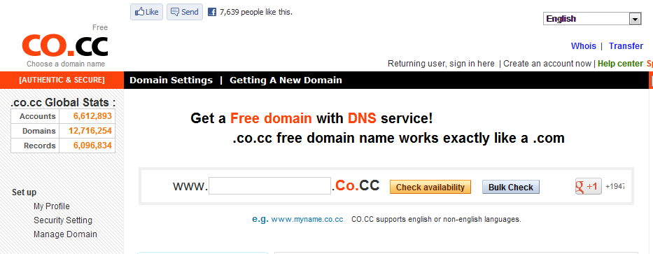 CO.CC - Free Domain name registration
