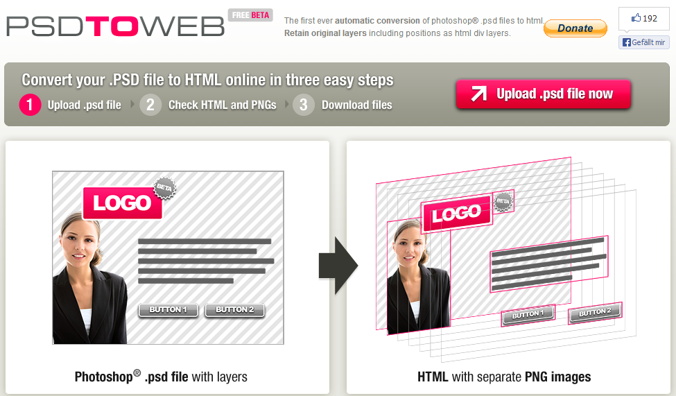 PSD TO WEB Convert .psd files to html online.
